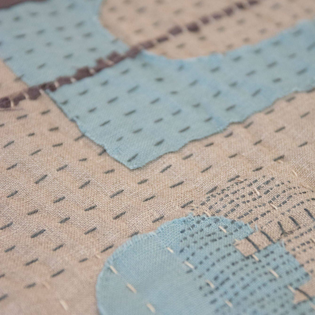 Slow Stitched Mini Quilt Kit in Linen: Indigo Blue