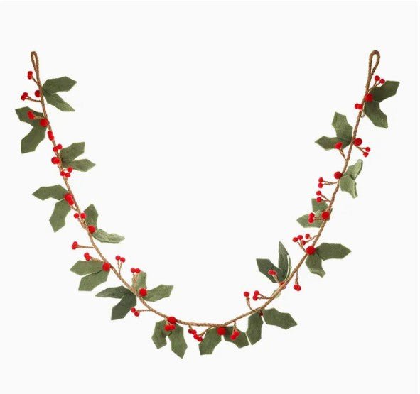 Felt Holly Garland with Red Berries - All Good Things