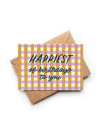 Gingham Picnic Happiest of Birthdays card: Biodegradable cello bag - All Good Things