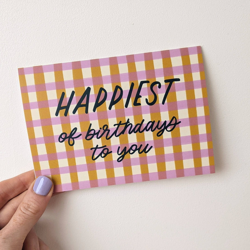 Gingham Picnic Happiest of Birthdays card: Biodegradable cello bag - All Good Things