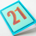 Greetings Card - Happy 21st Birthday - Blue & Mint Green - All Good Things
