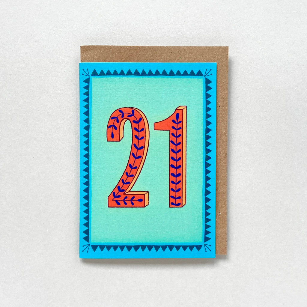 Greetings Card - Happy 21st Birthday - Blue & Mint Green - All Good Things