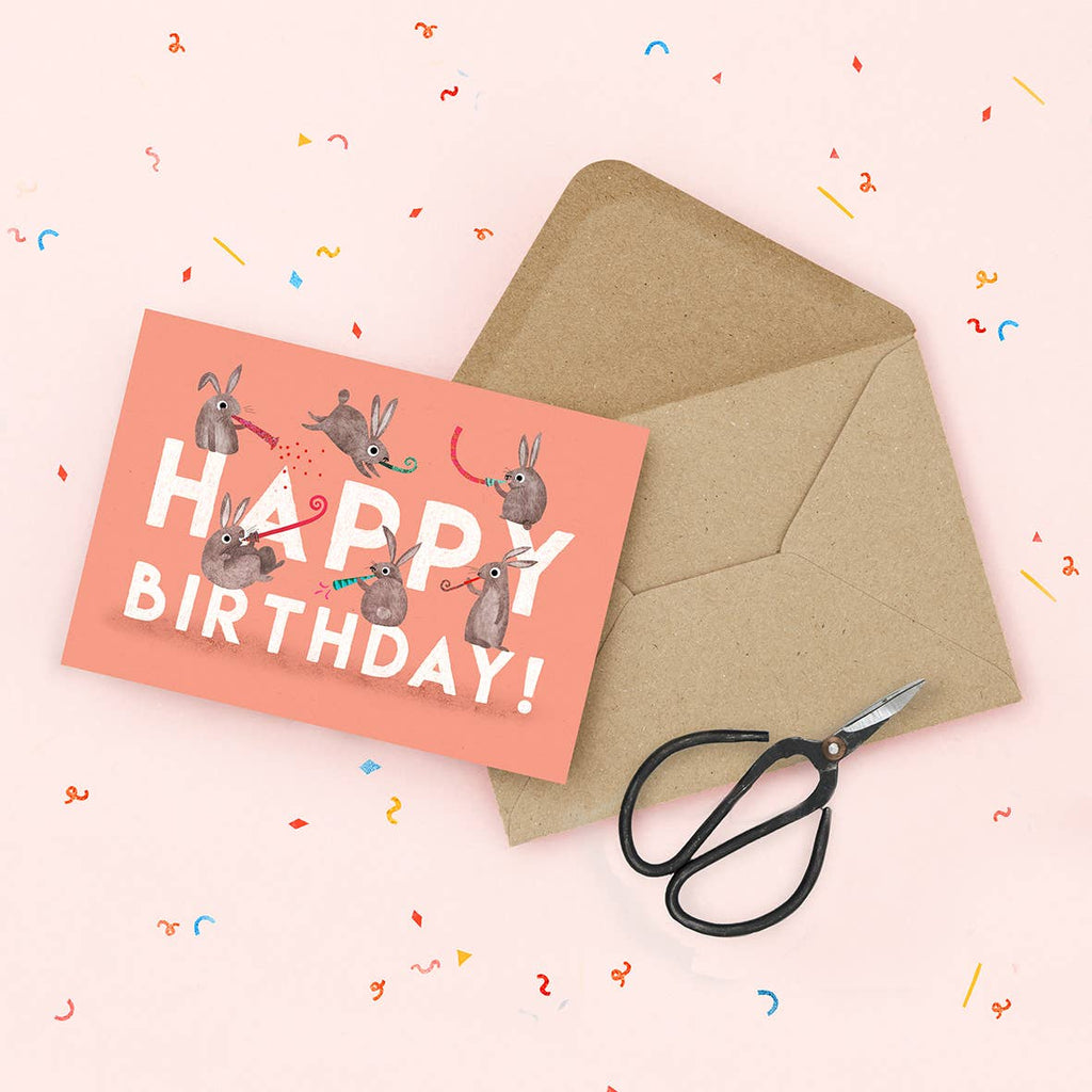 Happy Birthday Rabbits Greeting Card | Rabbit Birthday Card - All Good Things