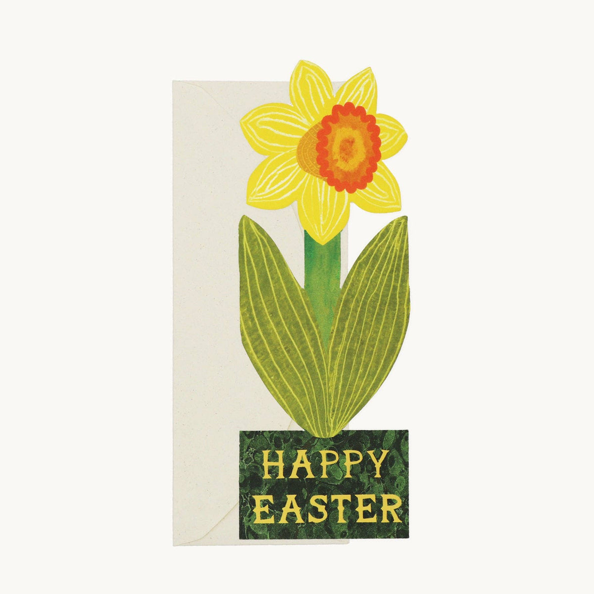 cut out daffodil "happy easter" card on a white background