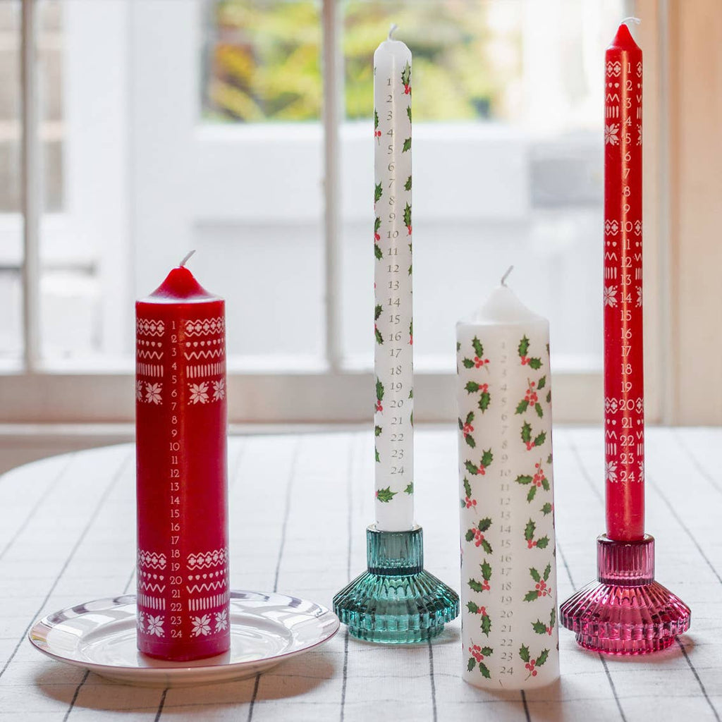 Holly Christmas Pillar Advent Candles | Christmas Countdown | - All Good Things
