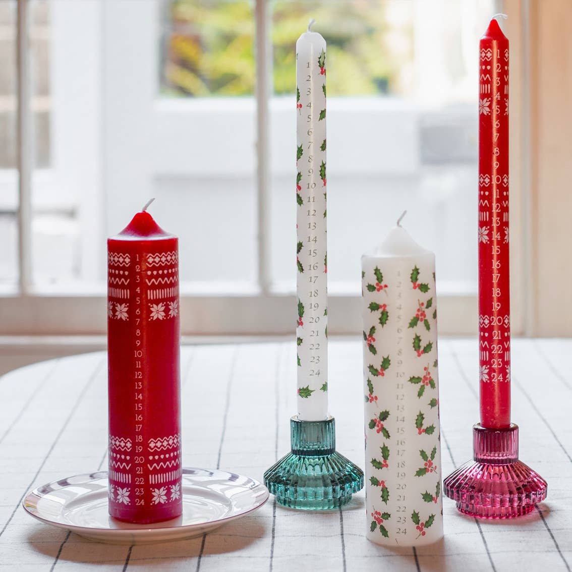 Holly Christmas Pillar Advent Candles | Christmas Countdown | - All Good Things