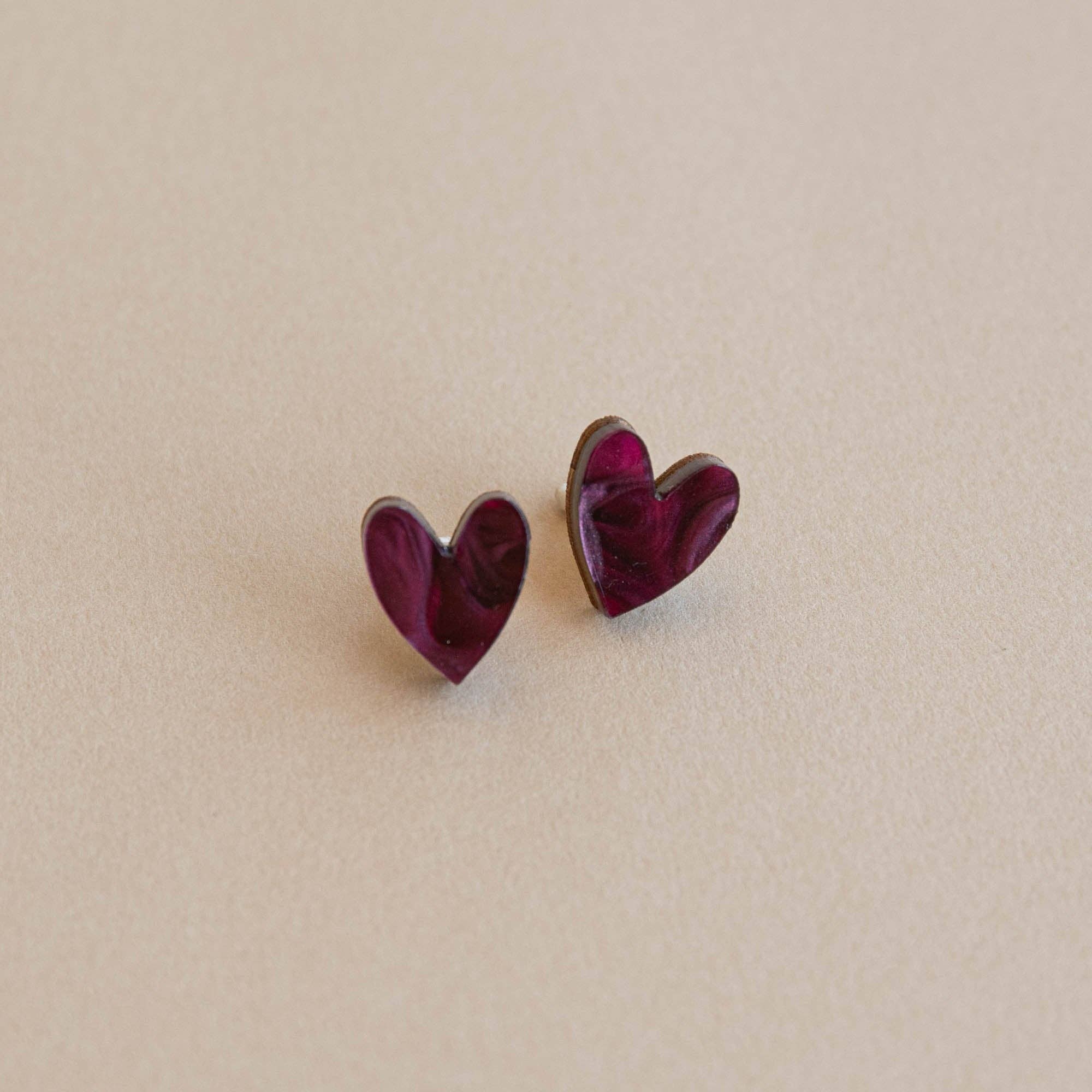 I Heart You Stud Earrings in Merlot Red Marble - All Good Things