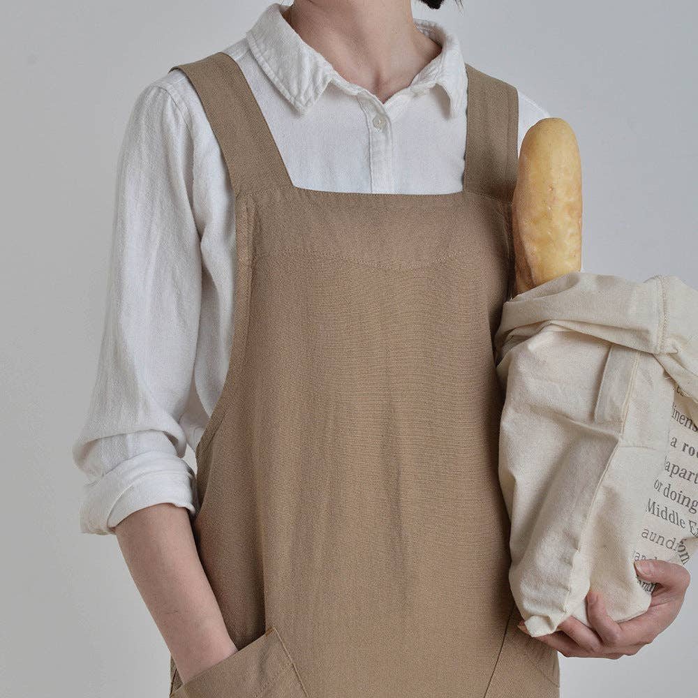Japanese Style Minimalist Linen Gardening Apron | Light Brown - All Good Things
