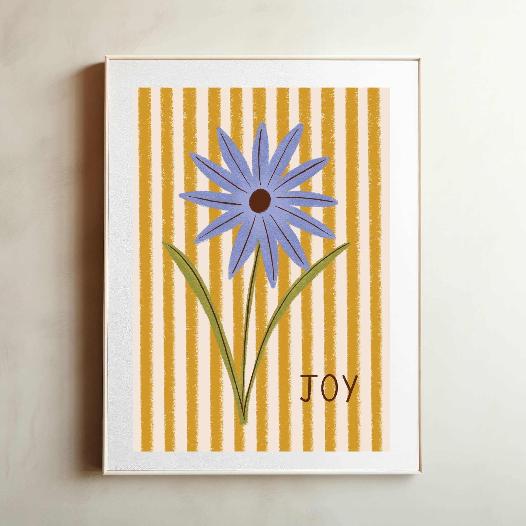 Joy retro vintage floral stripe yellow wall art: A5 - All Good Things