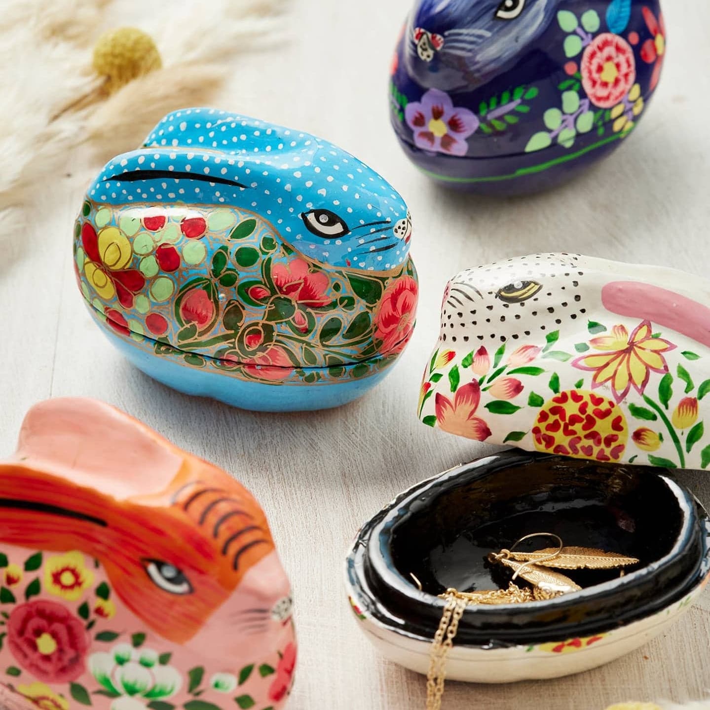 Kashmiri Floral Bunny Handpainted Easter Gift Box - All Good Things