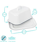 Large White Enamel Butter Dish With Green Trim - All Good Things