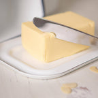 Large White Enamel Butter Dish With Green Trim - All Good Things