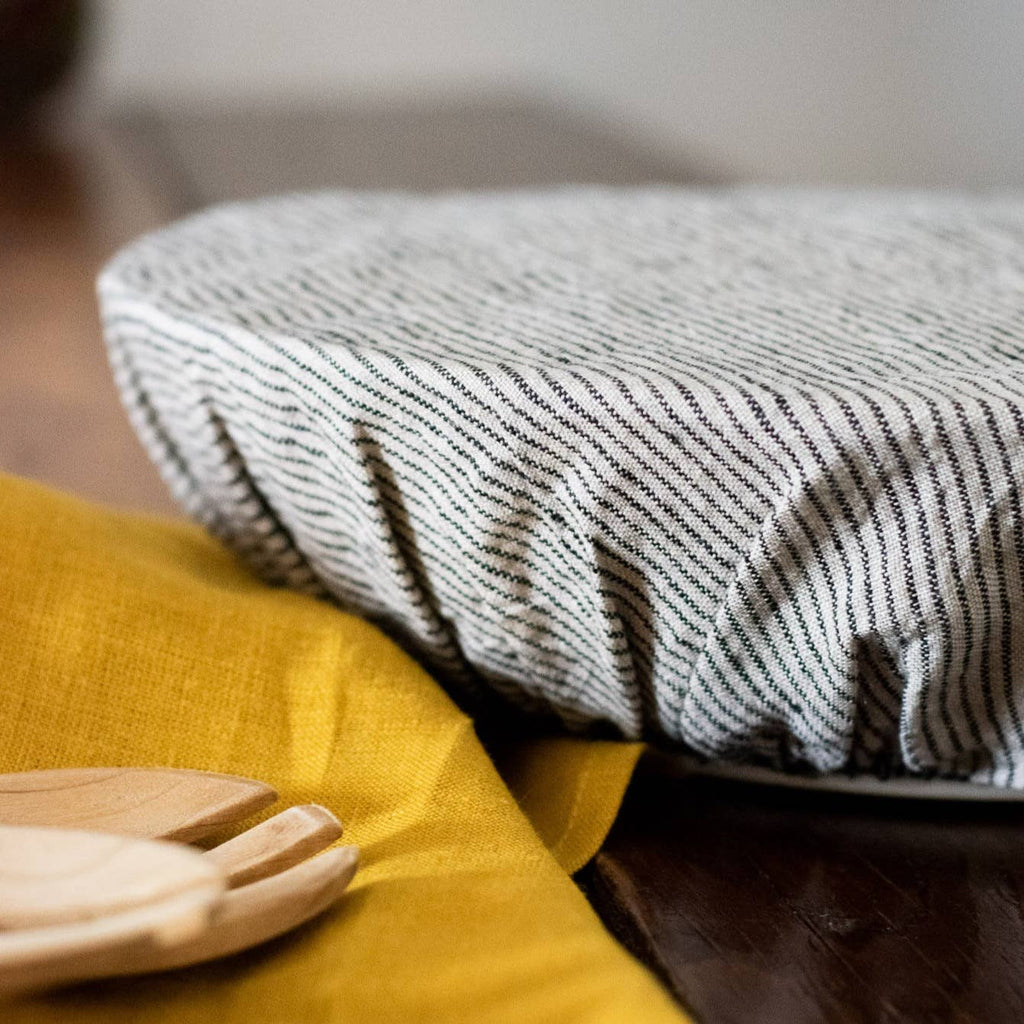 Linen Bowl Cover, Extra Large, Striped Linen, Reusable Cover - All Good Things