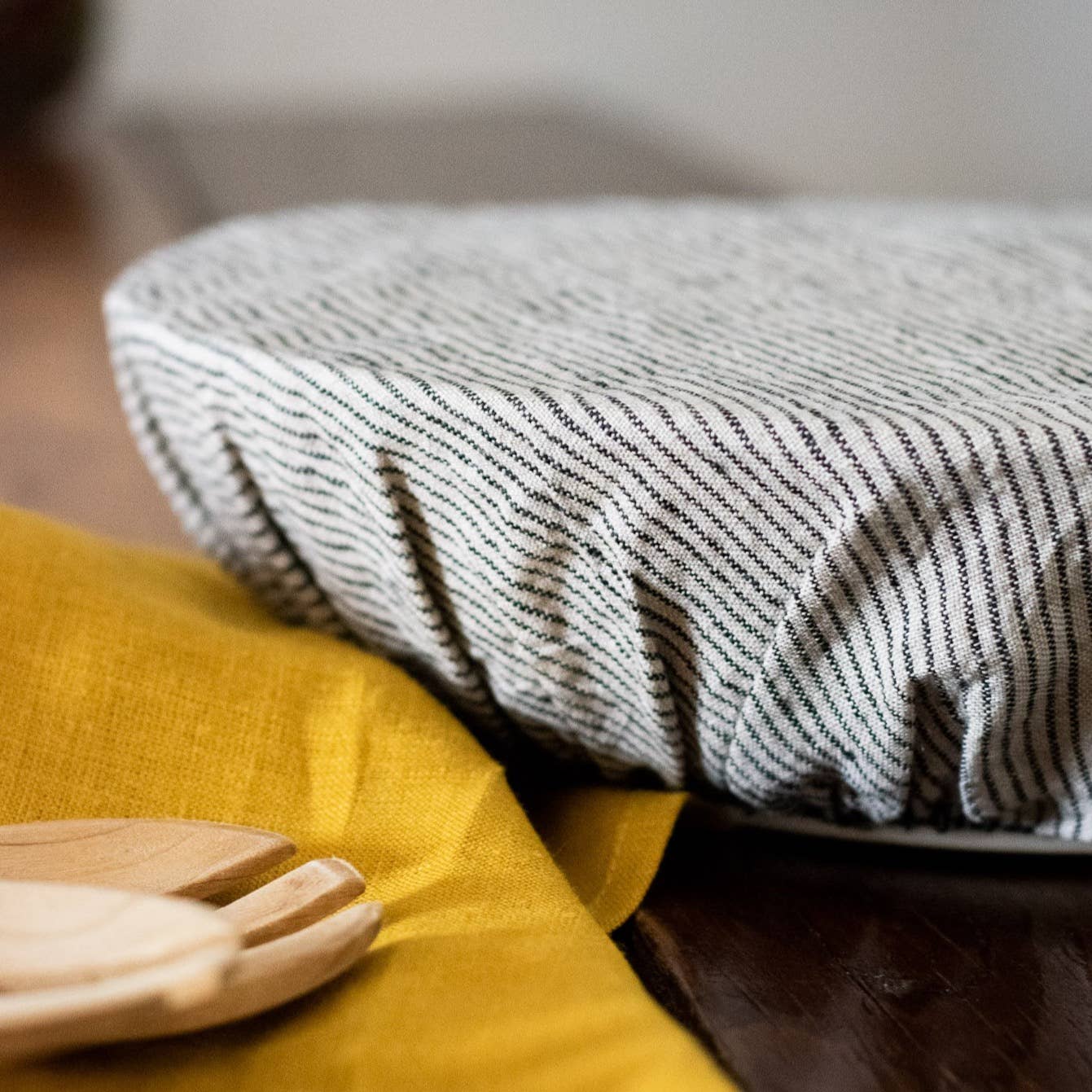 Linen Bowl Cover, Extra Large, Striped Linen, Reusable Cover - All Good Things