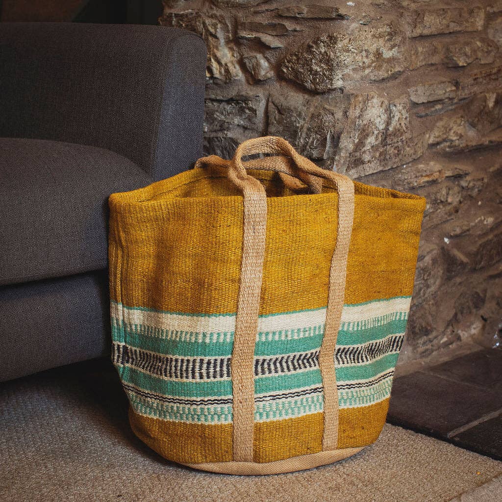 Mustard And Aqua Stripe Jute Basket - All Good Things