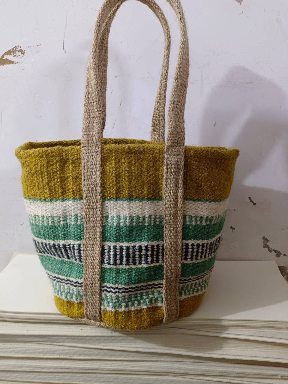 Mustard And Aqua Jute Basket In Two Sizes: Small - All Good Things