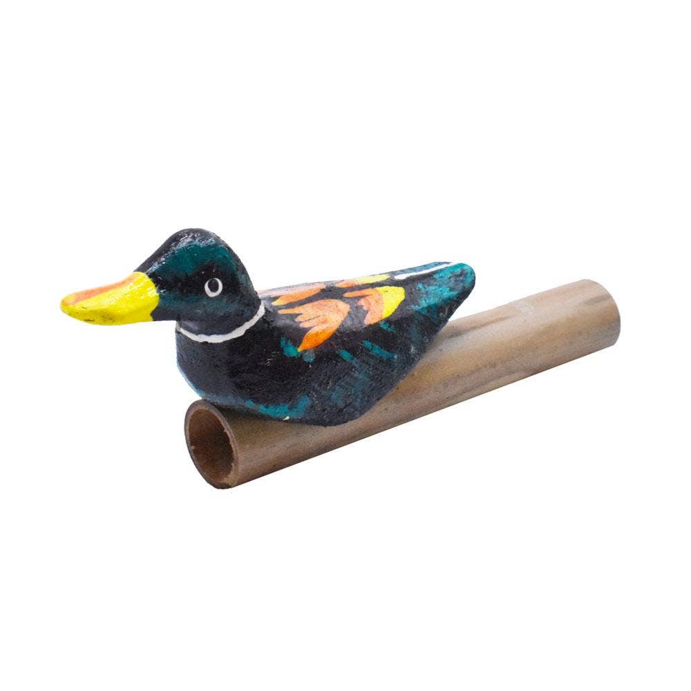 Single duck quacker, painted wood on bamboo - All Good Things