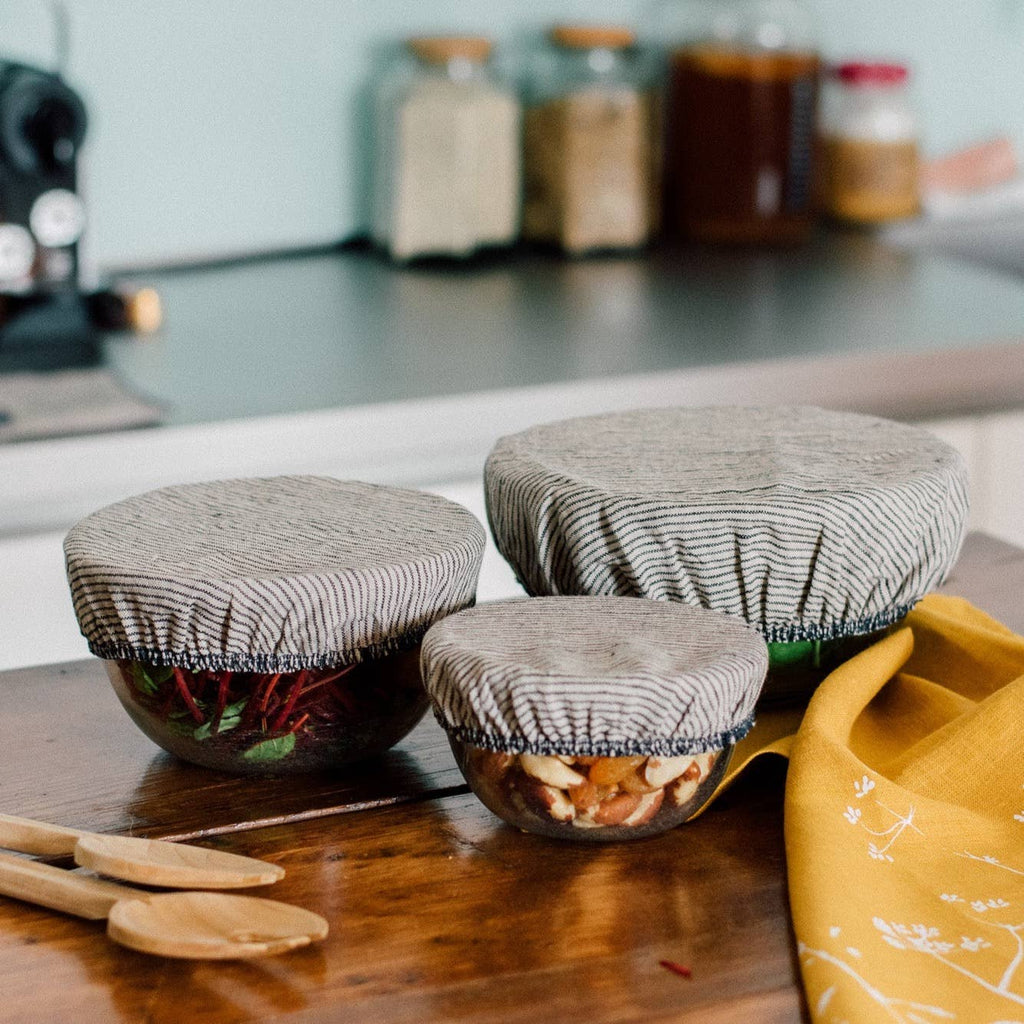 Striped Linen Bowl Covers, Set Of 3, Reusable Bowl Coverings - All Good Things