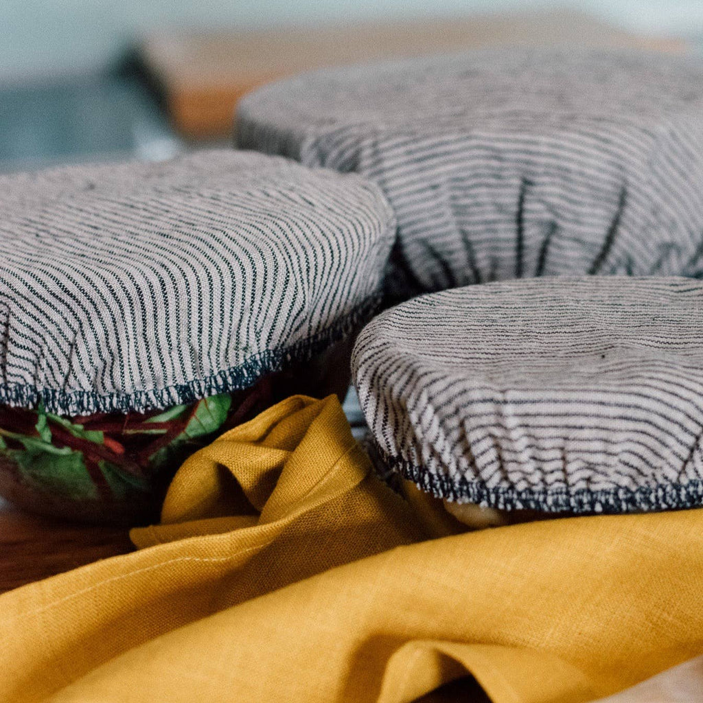 Striped Linen Bowl Covers, Set Of 3, Reusable Bowl Coverings - All Good Things