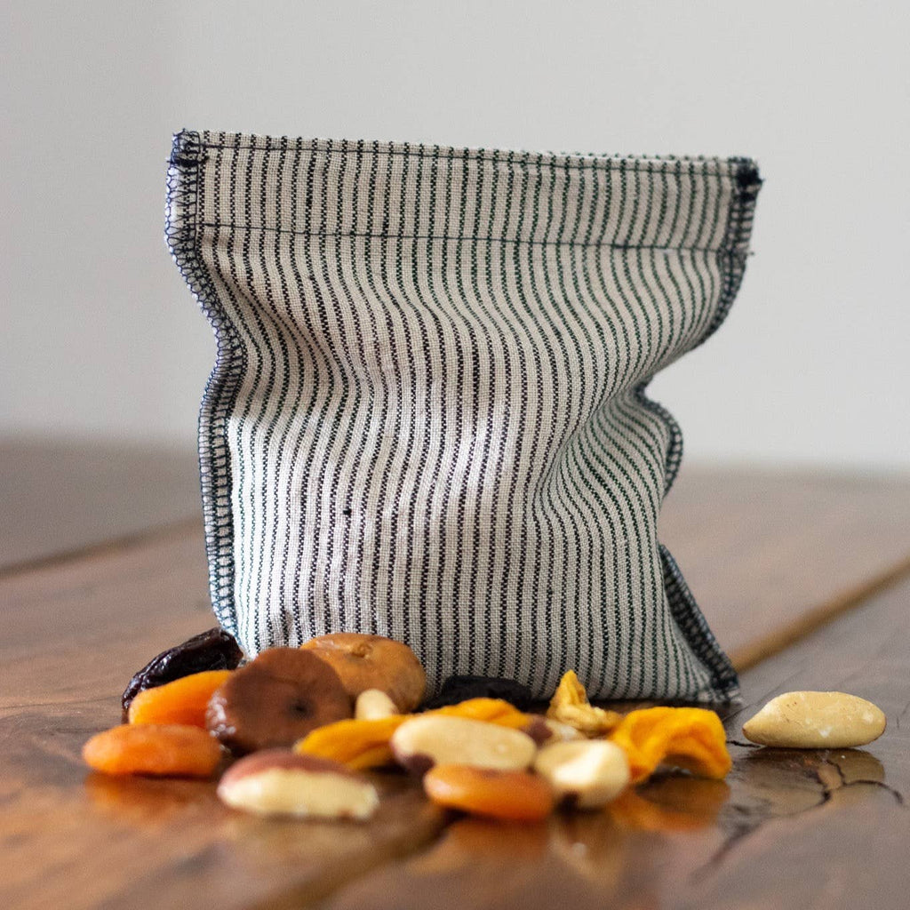 Striped Reusable Linen Snack Bag Dark Blue & Natural Stripes - All Good Things