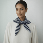 Striped Wool Blend Light Weight Triangle Neck Scarf: Navy Grey - All Good Things