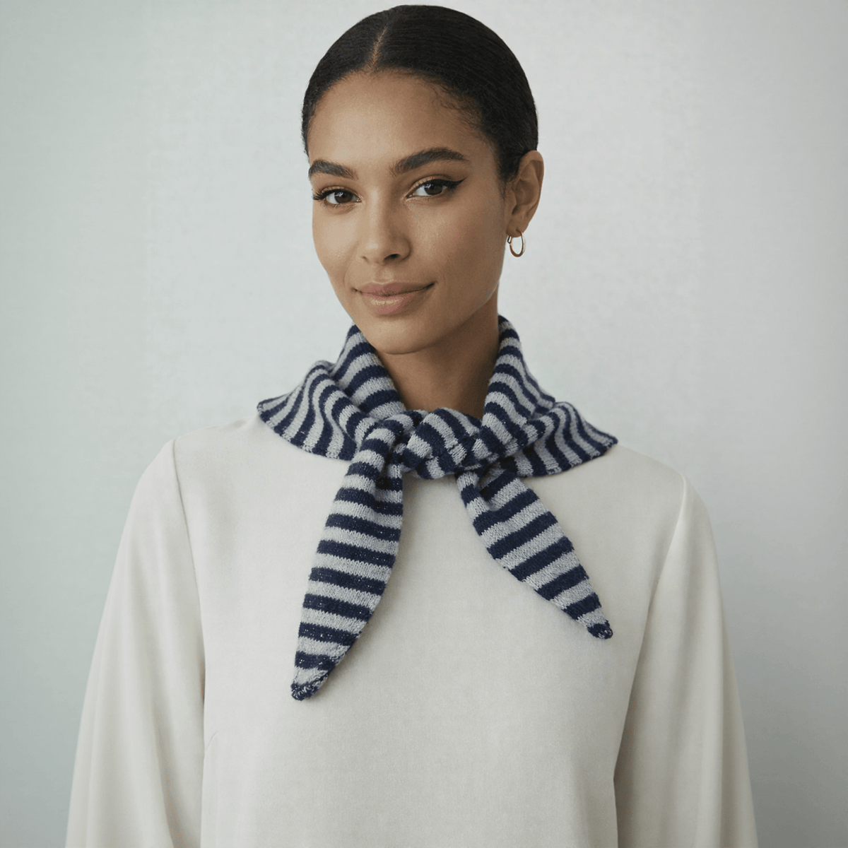 Striped Wool Blend Light Weight Triangle Neck Scarf: Navy Grey - All Good Things