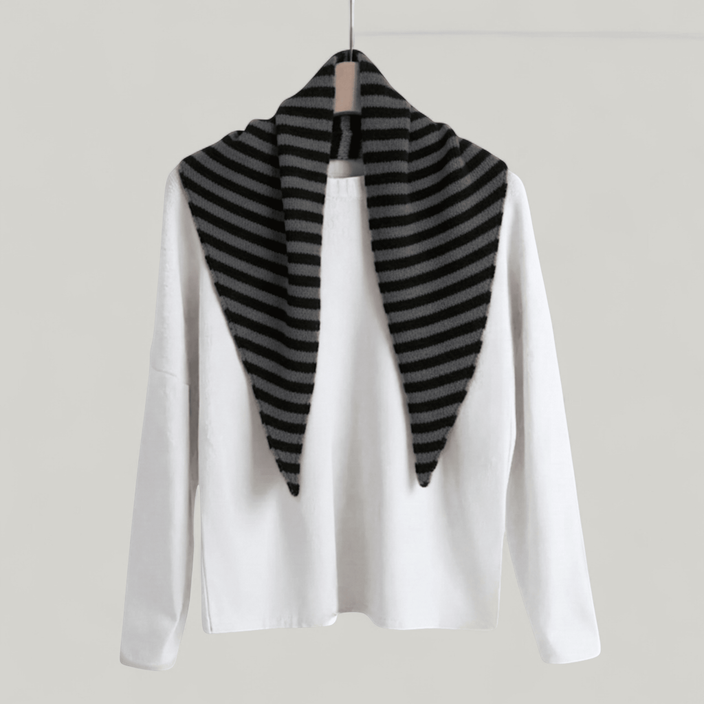 Striped Wool Blend Light Weight Triangle Neck Scarf: Navy Grey - All Good Things