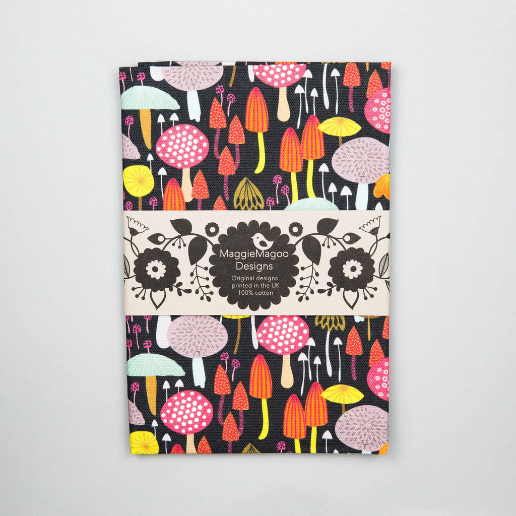 Tea Towel | Dark Toadstool and Mushroom Design | 100% Cotton - All Good Things