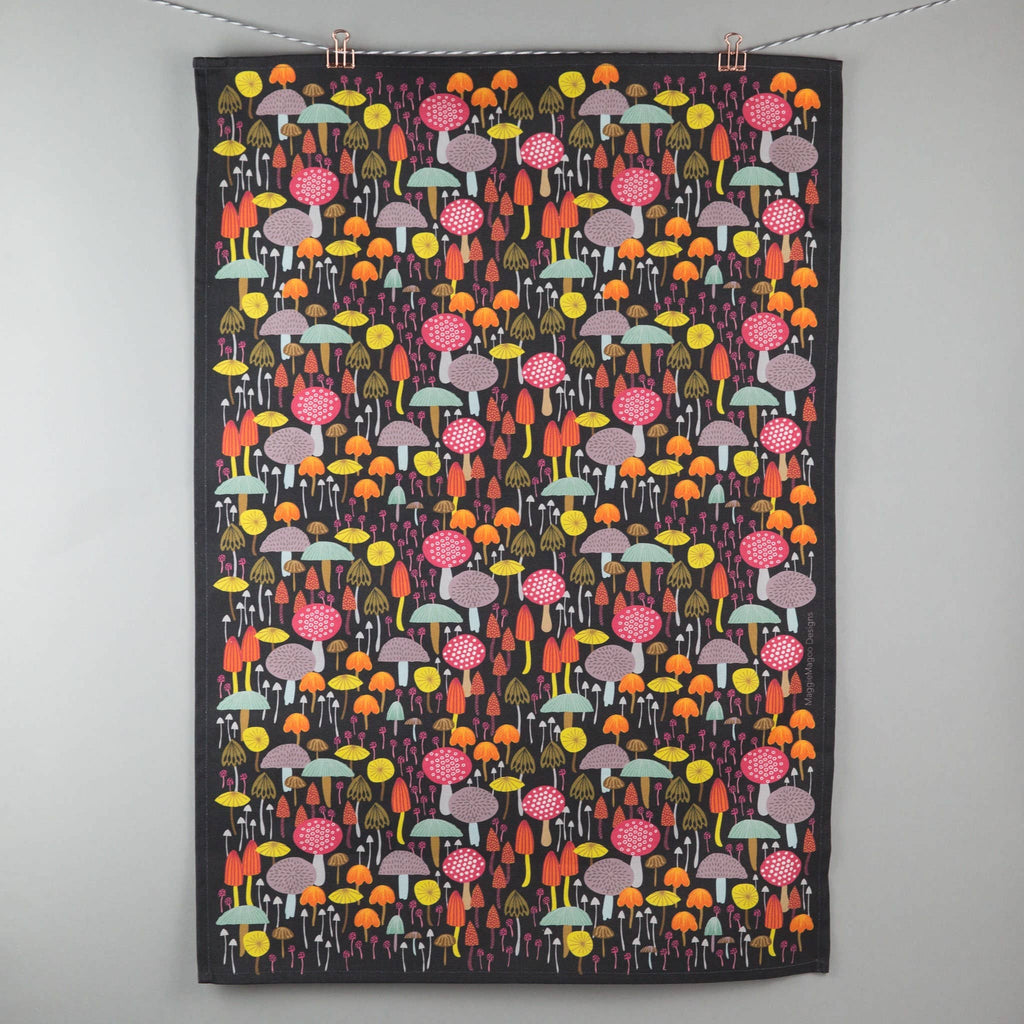 Tea Towel | Dark Toadstool and Mushroom Design | 100% Cotton - All Good Things