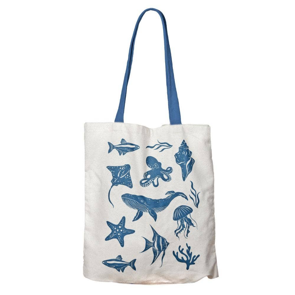 Tote Bag Recycled Cotton Sea Animals 36 x 40cm - All Good Things