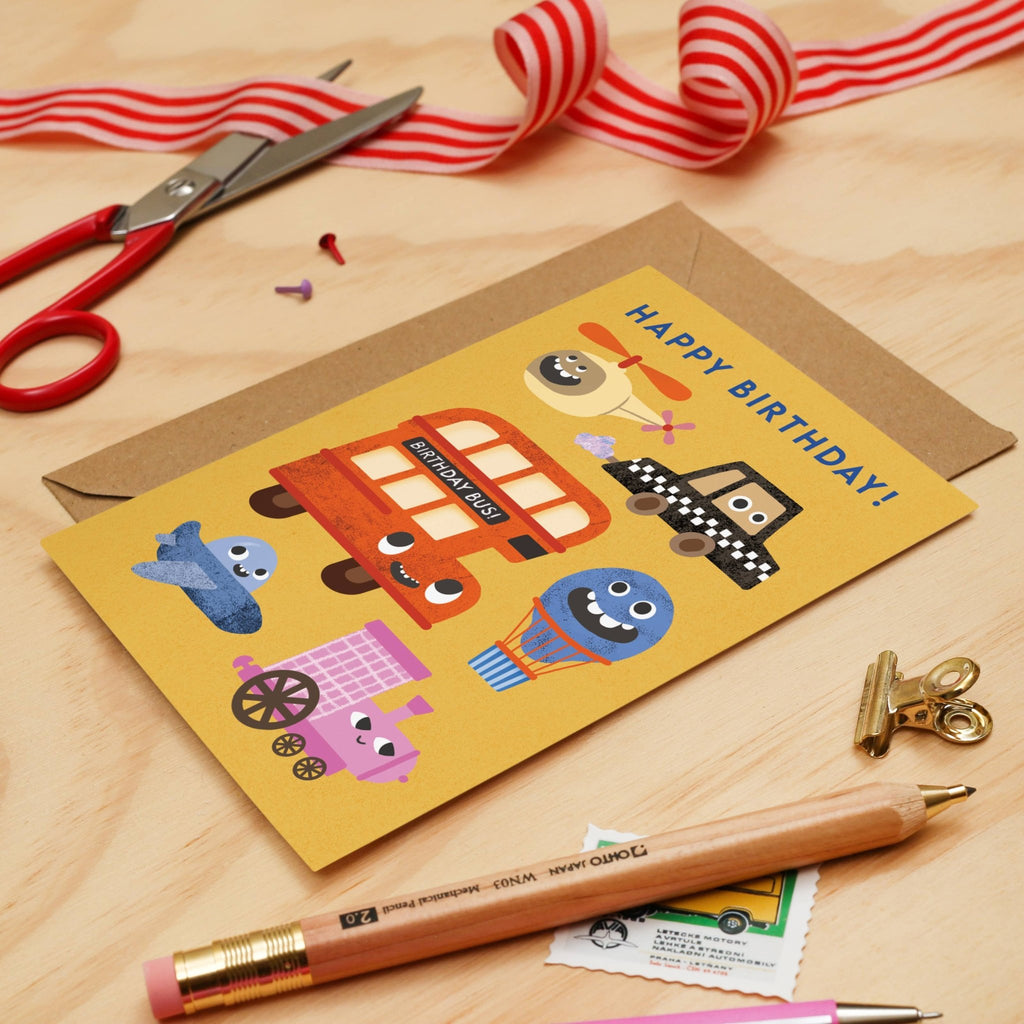 Transport Faces Birthday Card | Children's Greeting Card - All Good Things