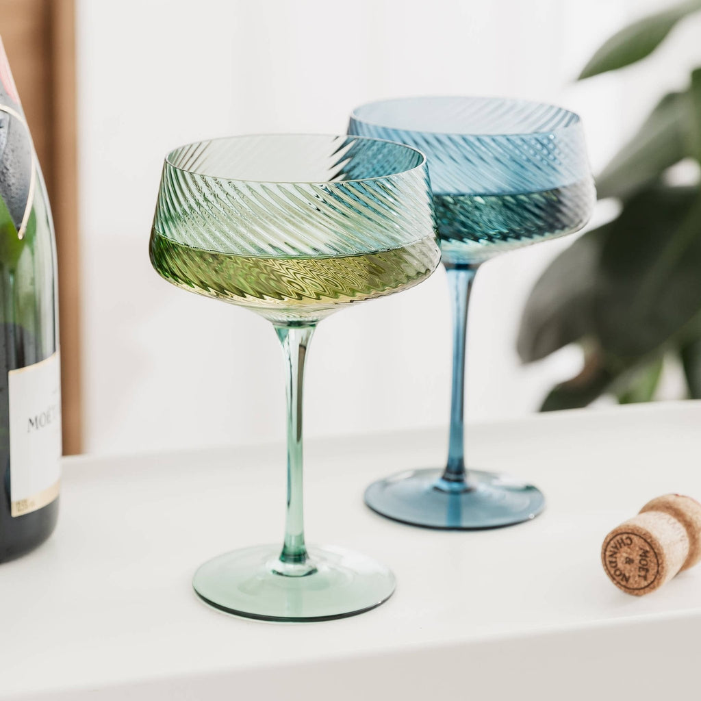 Twist Champagne  blue green champagne cocktail Coupe Glasses - Set of 2