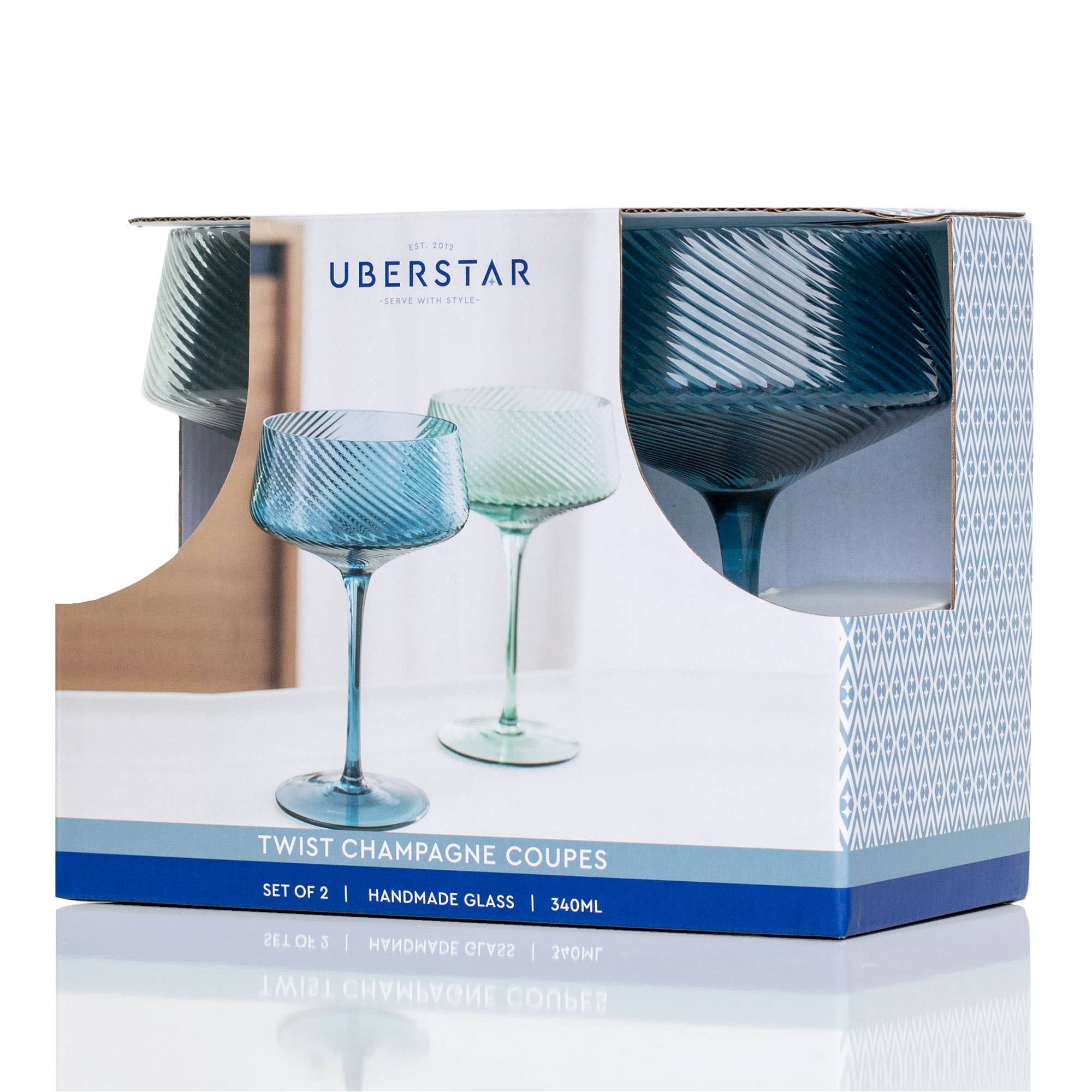 Twist Champagne Coupe Glasses - Set of 2 Blue/Green - All Good Things