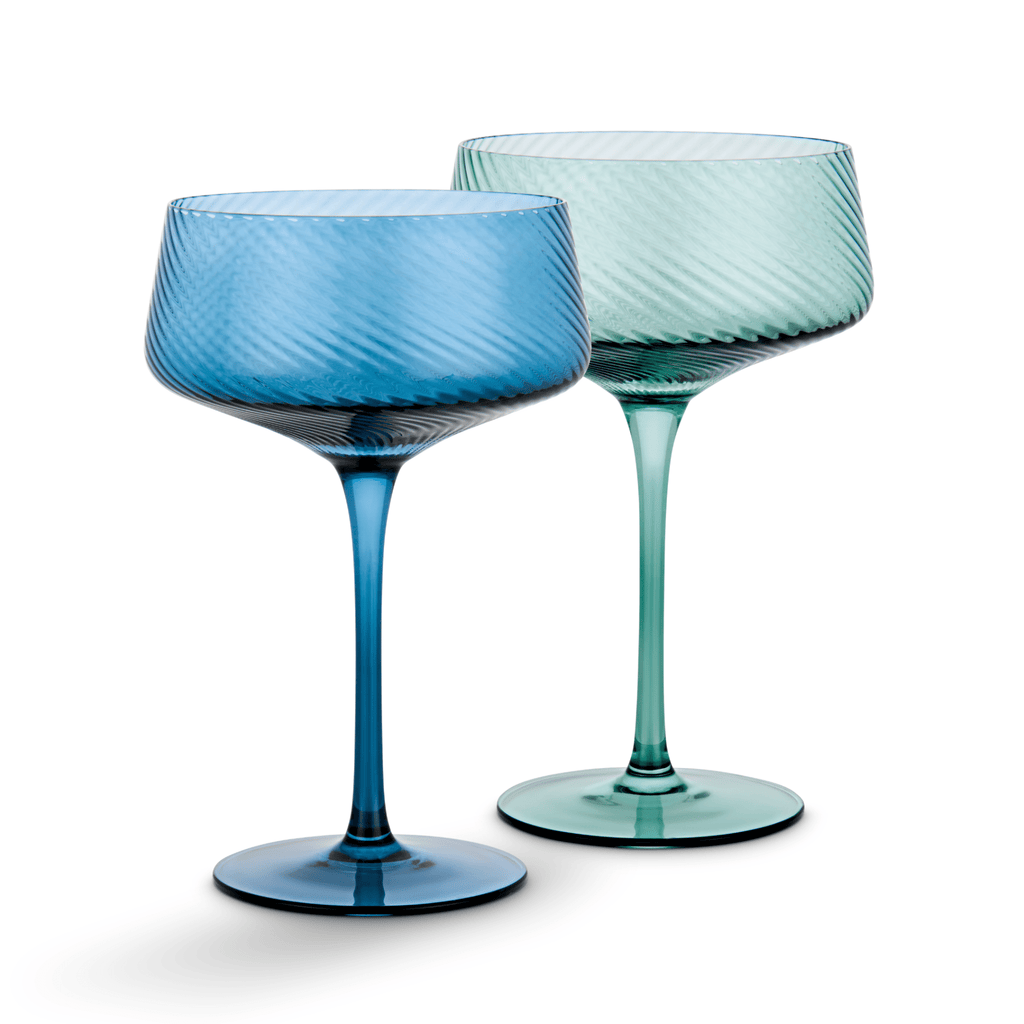 Twist Champagne Coupe Glasses - Set of 2 Blue/Green - All Good Things
