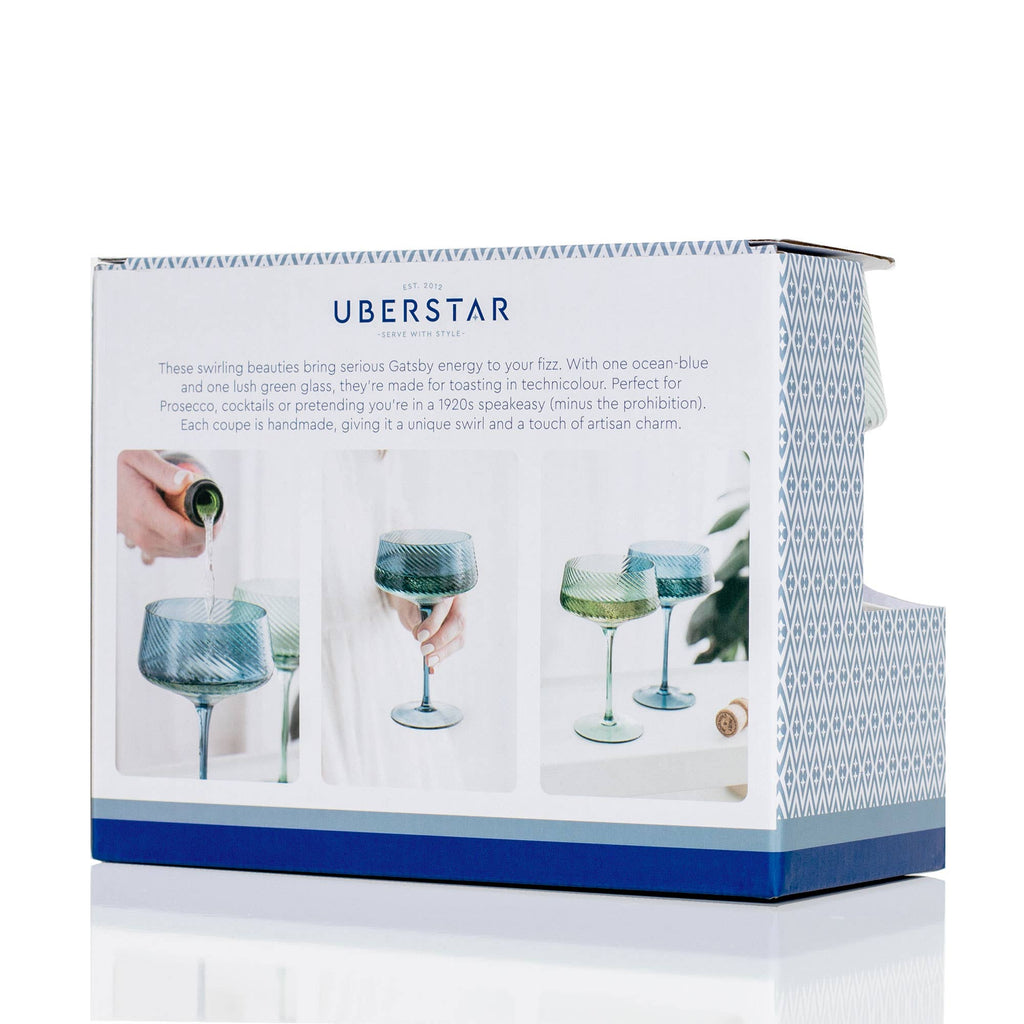 Twist Champagne Coupe Glasses - Set of 2 Blue/Green - All Good Things