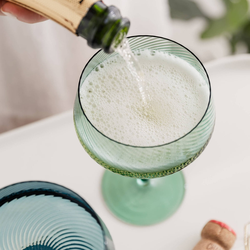 Twist Champagne Coupe Glasses - Set of 2 Blue/Green - All Good Things