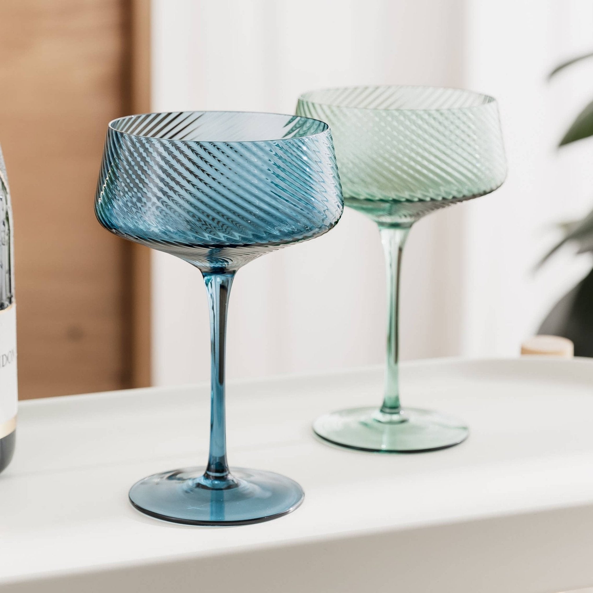 Twist Champagne Coupe Glasses - Set of 2 Blue/Green - All Good Things
