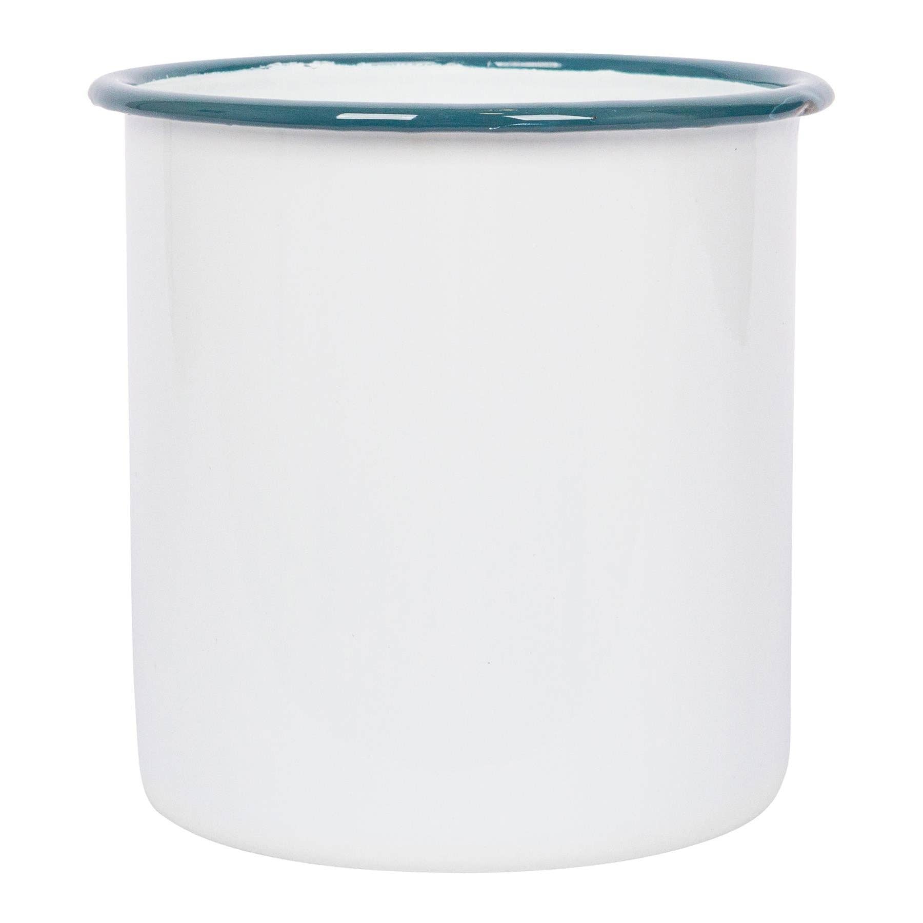 White Enamel Utensil Holder With Green Trim - All Good Things