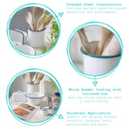 White Enamel Utensil Holder With Green Trim - All Good Things