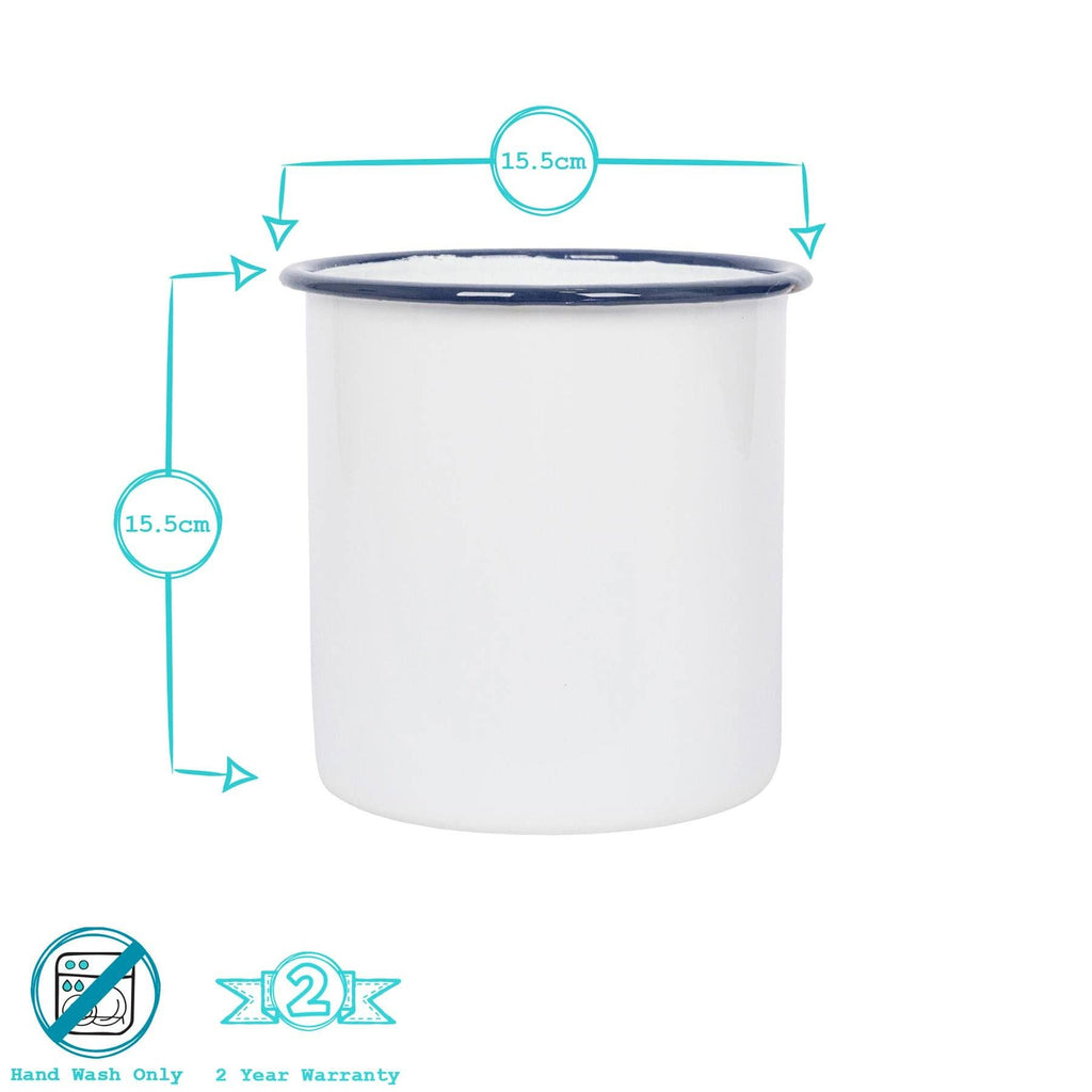 White Enamel Utensil Holder With Green Trim - All Good Things