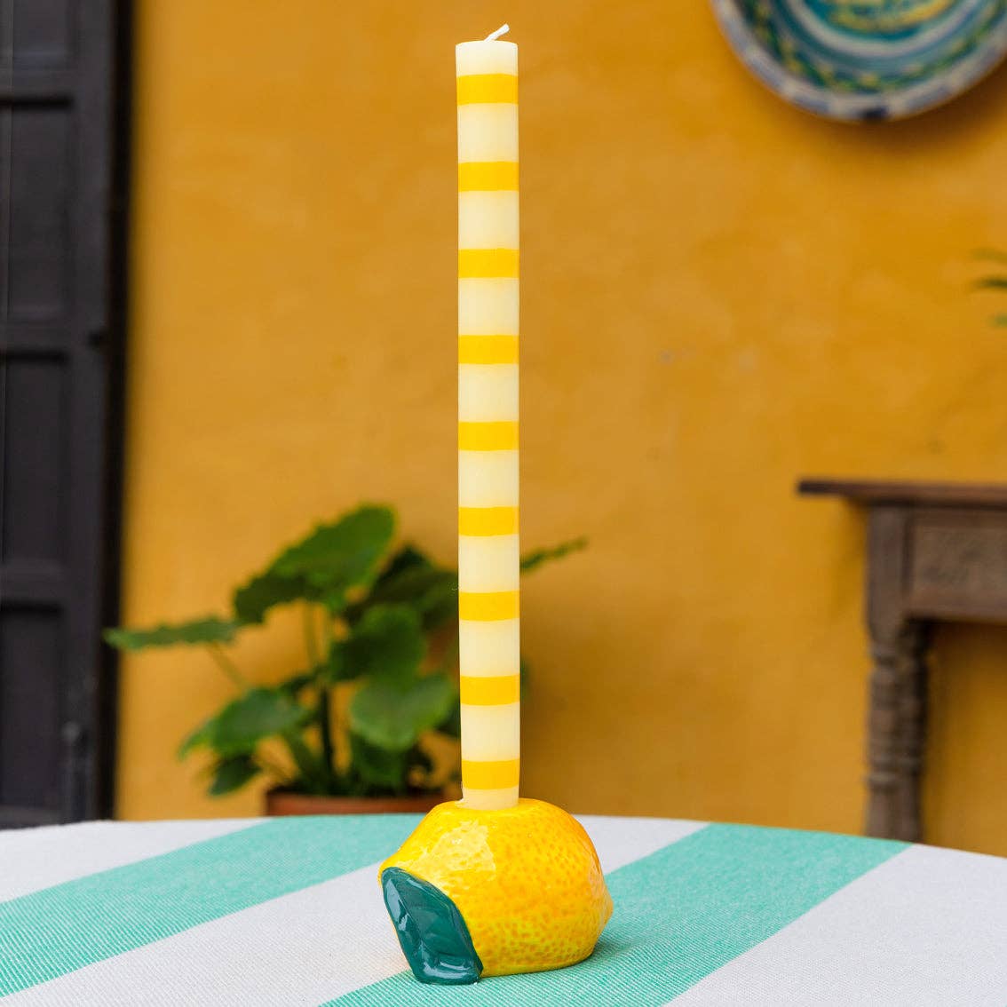 Yellow Striped Dinner Candles - All Good Things